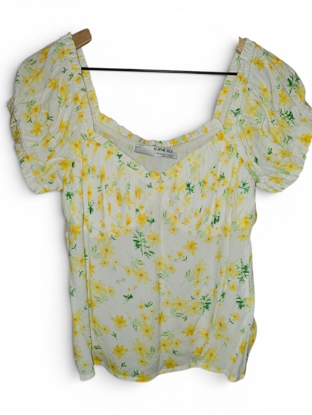 SOPHIE RUE White Yellow Floral Cap Sleeve Bustier Blouse - Medium